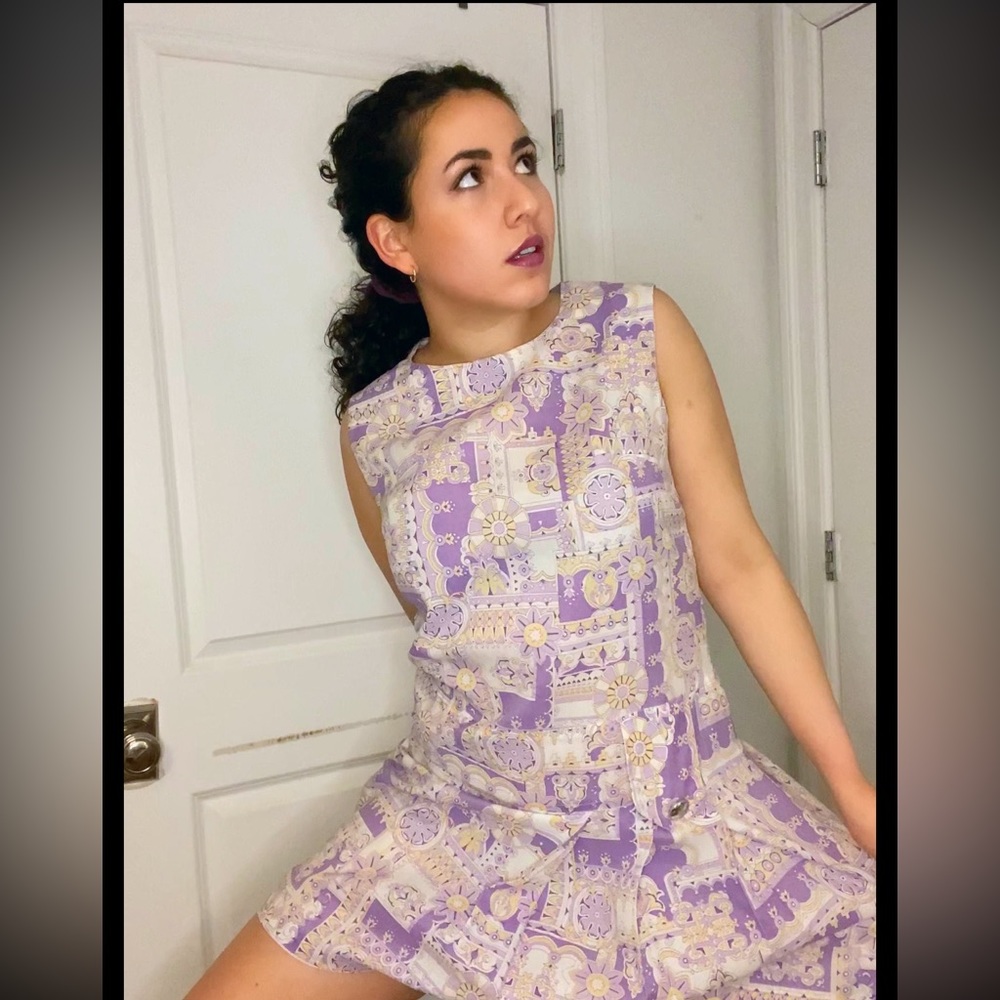 Vintage Mod Dress 1960s, Size S, Drop Waist